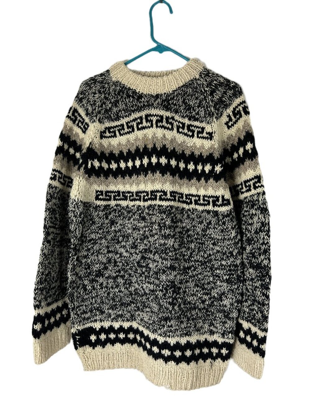 Wool Fair Isle Sweater Black Cream Men's L Vintage Winter